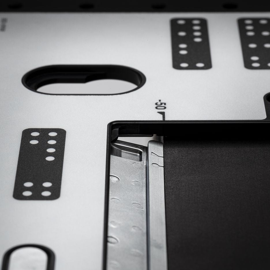 Fence flipped down to register Plate parallel to the workpiece.