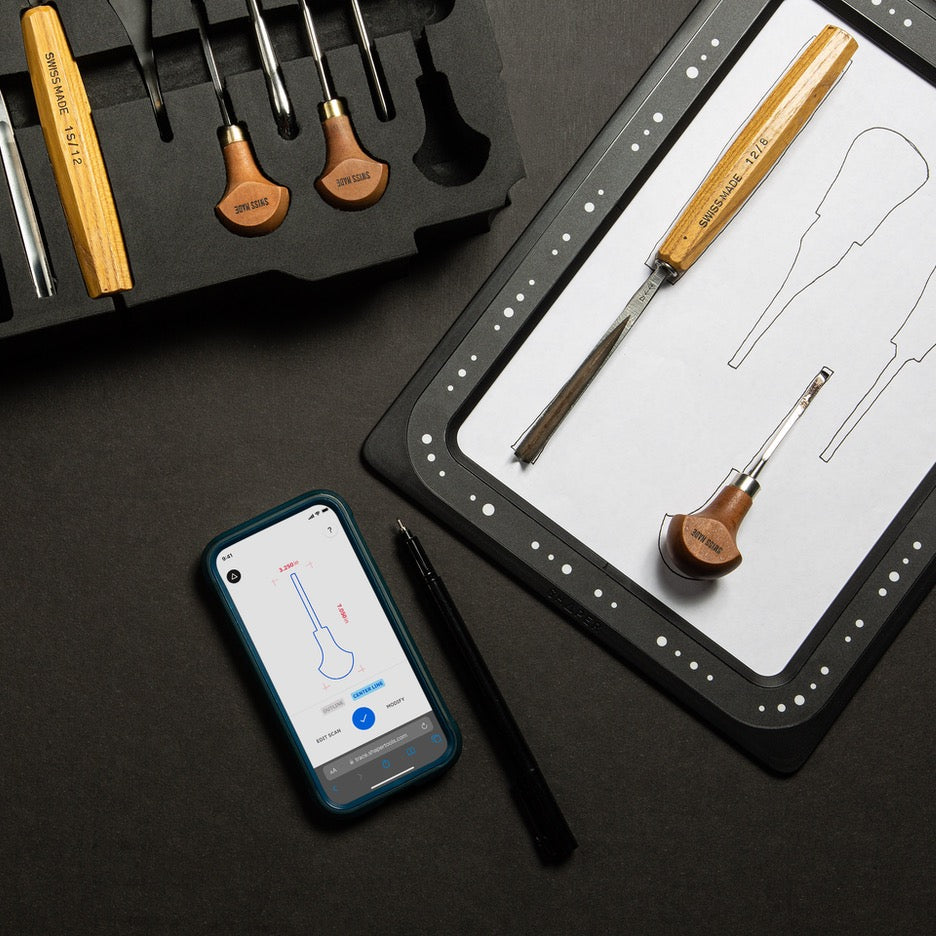Shaper Tools Trace Vector Drawing Toolkit SX1-AA custom French fitting storage for carving tools