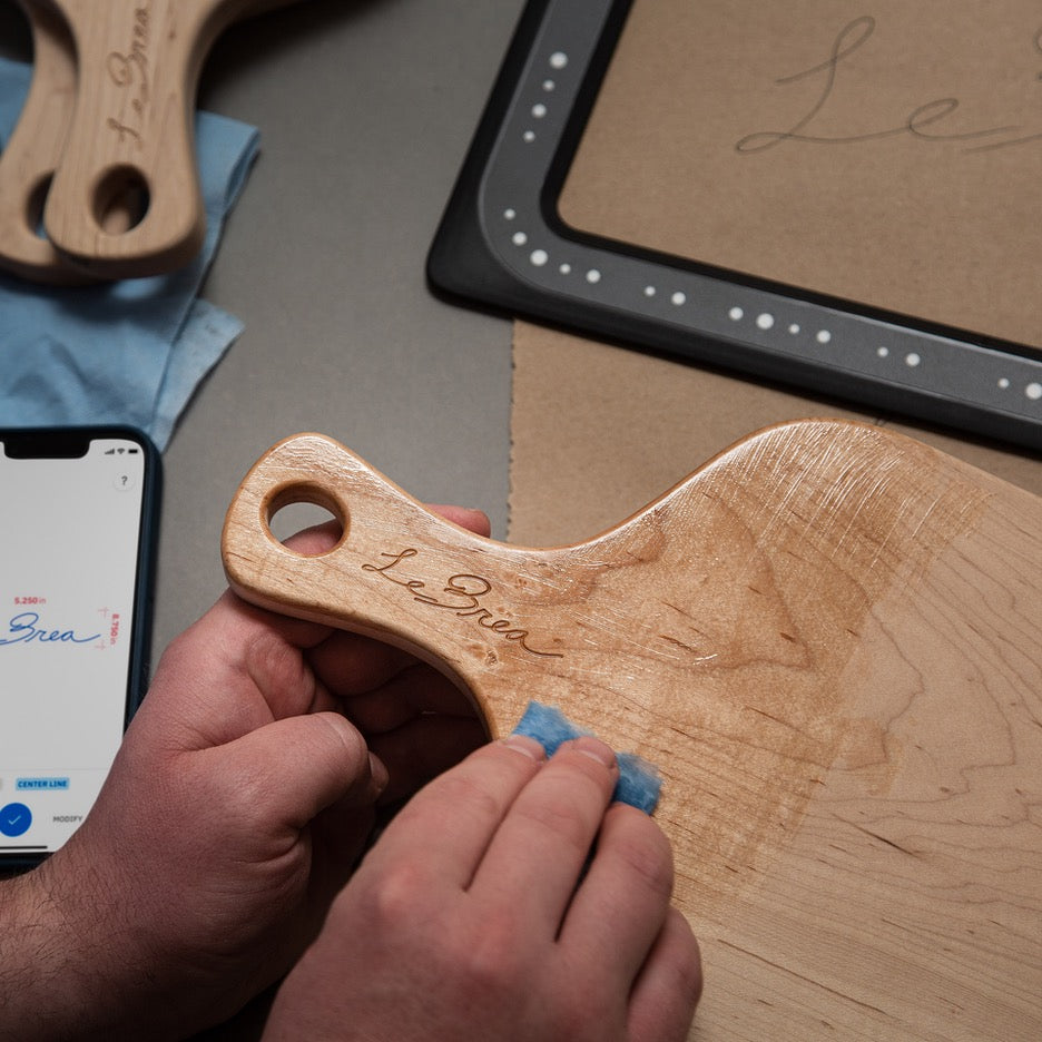 Shaper Tools Trace Vector Drawing Toolkit SX1-AA signature on cutting board with finish