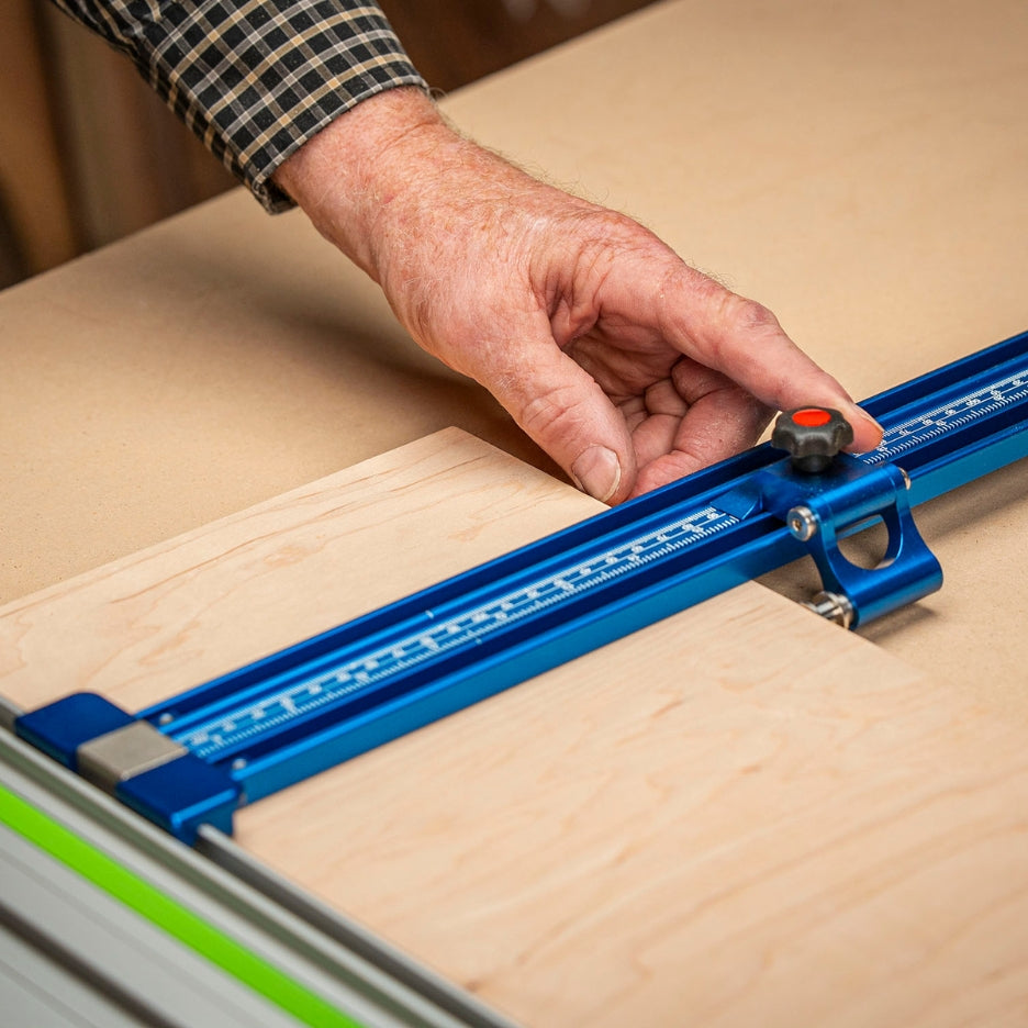 Hand touching Flip Stop Pro attached to Parallel Guide System Gen 1