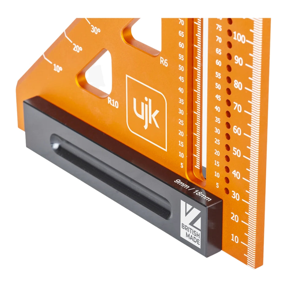 Measure from the outside or inside scale from the edge of the butt, marking centres of 15mm and 18mm – common widths of MDF and other sheet materials.