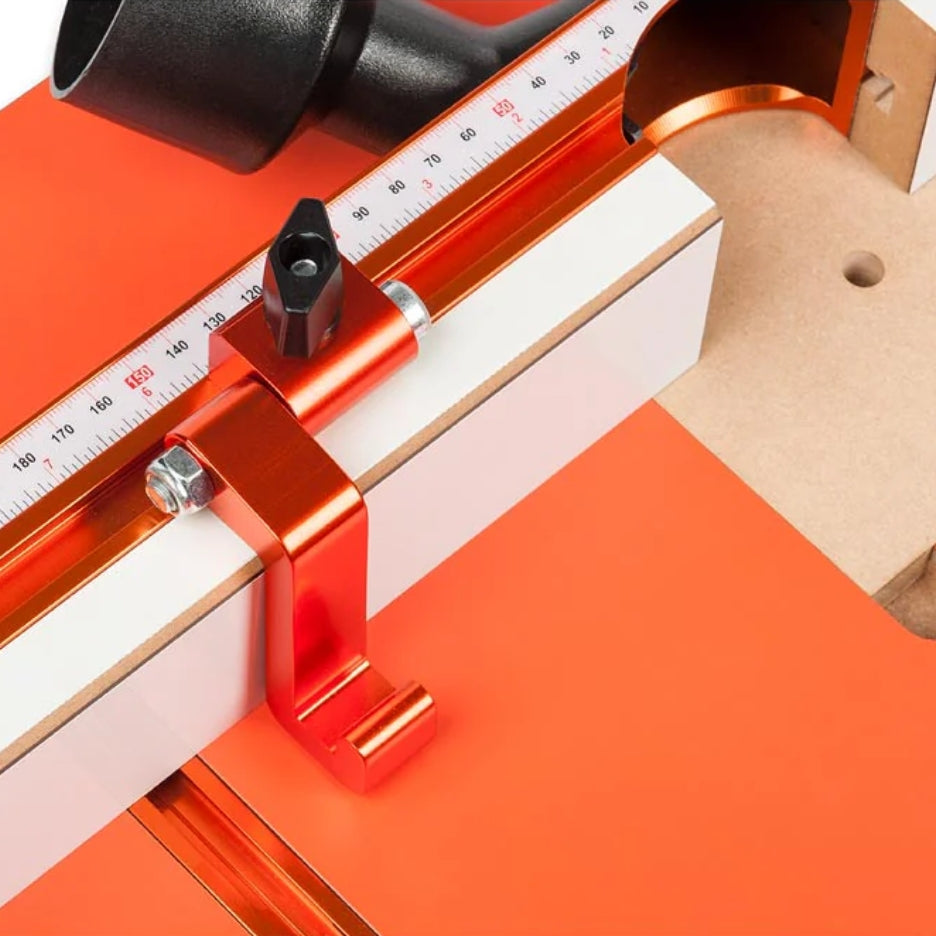 Close up of UJK Tools Table and Fence for Pillar Drills
