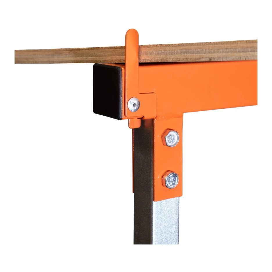 UJK Tools Trestle attached to a wooden beam on a white background
