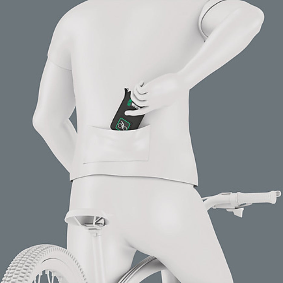 The Bicycle Set 3 A is the practical
assortment for independently
carrying out assembly work and
repairs on road bikes, mountain
bikes and e-bikes. Particularly
practical: one small case with zip
to take individual tools with you in
your jersey pocket. Less weight on
bike tours.