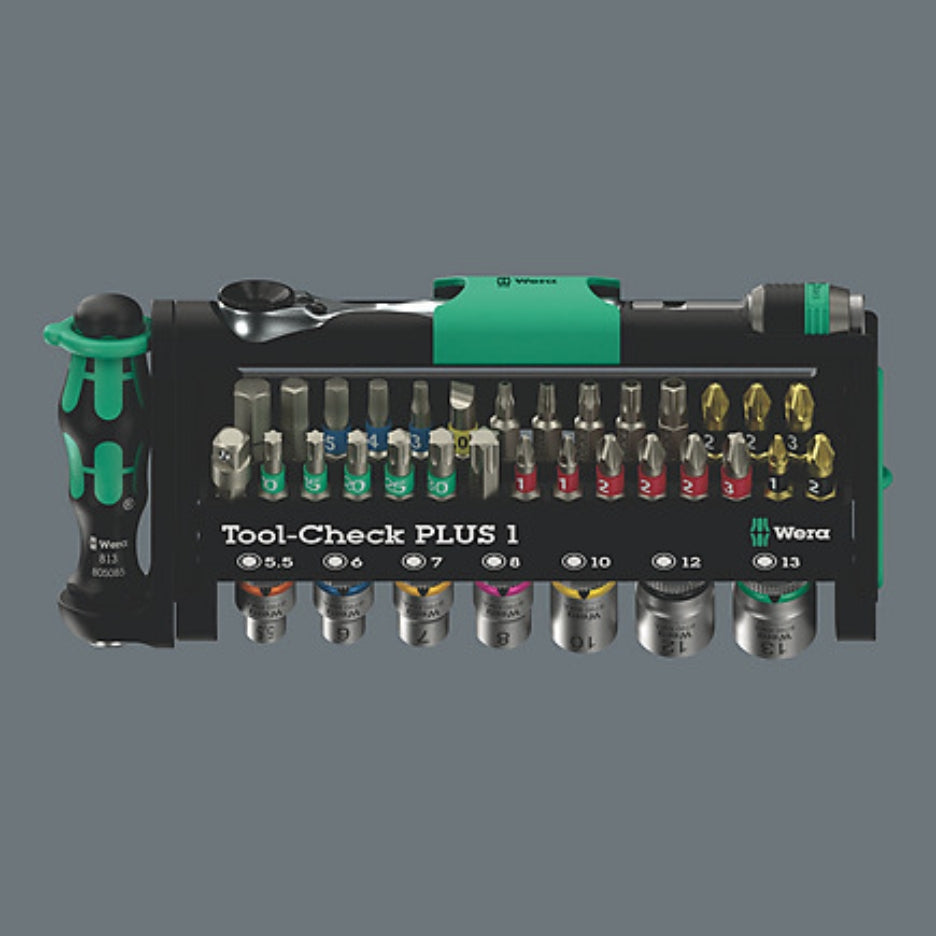 The set offers 39 tools in an
extremely efficient, space-saving
box. The Tool-Check is made of
premium plastic, guarantees neat
arrangement, quick access to the
required tools and secure transport
- no risk of losing tools!