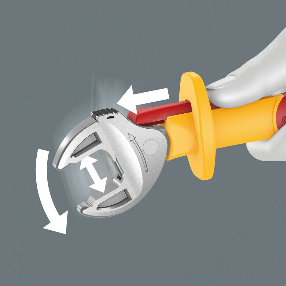 The anti-slip protection at the front end of the handle ensures a secure hold and prevents your hand from accidentally slipping forward. The ratchet function in the mouth sees to fast and consistent screwdriving without removing the tool.