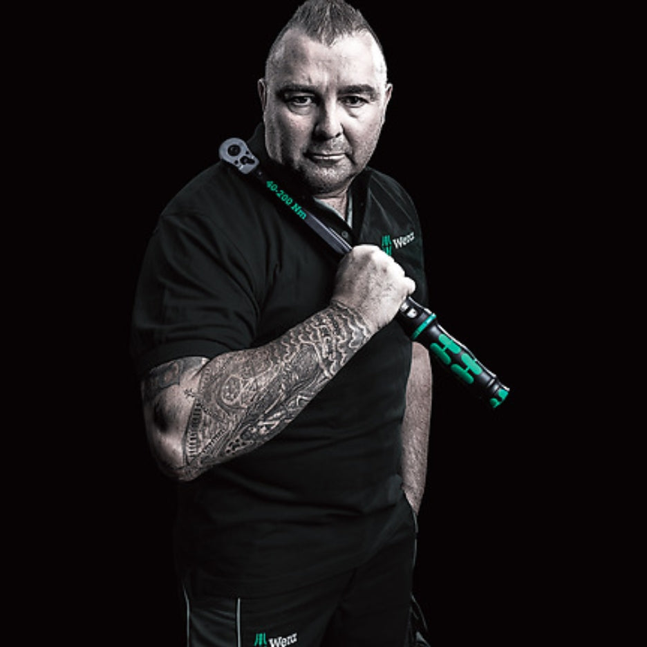 Man holding Wera Tools Click-Torque 40-200 Nm 1/2 Inch Torque Ratchet C3