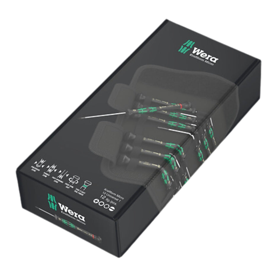 Wera Tools Kraftform Micro 12 Universal 1 Screwdriver Set For Electronic Applications, 12 Pieces' box