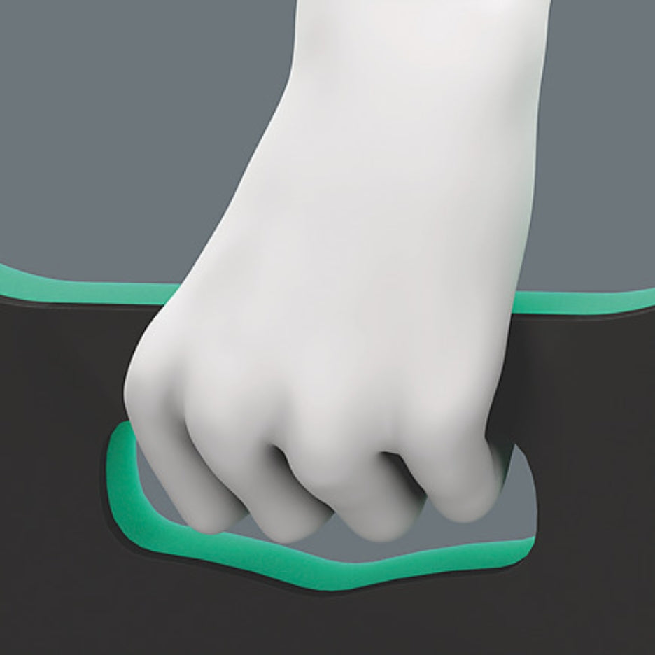 Hand holding Wera Tools Metric Tool-Check Plus with Kneeling Pad 9515 handle