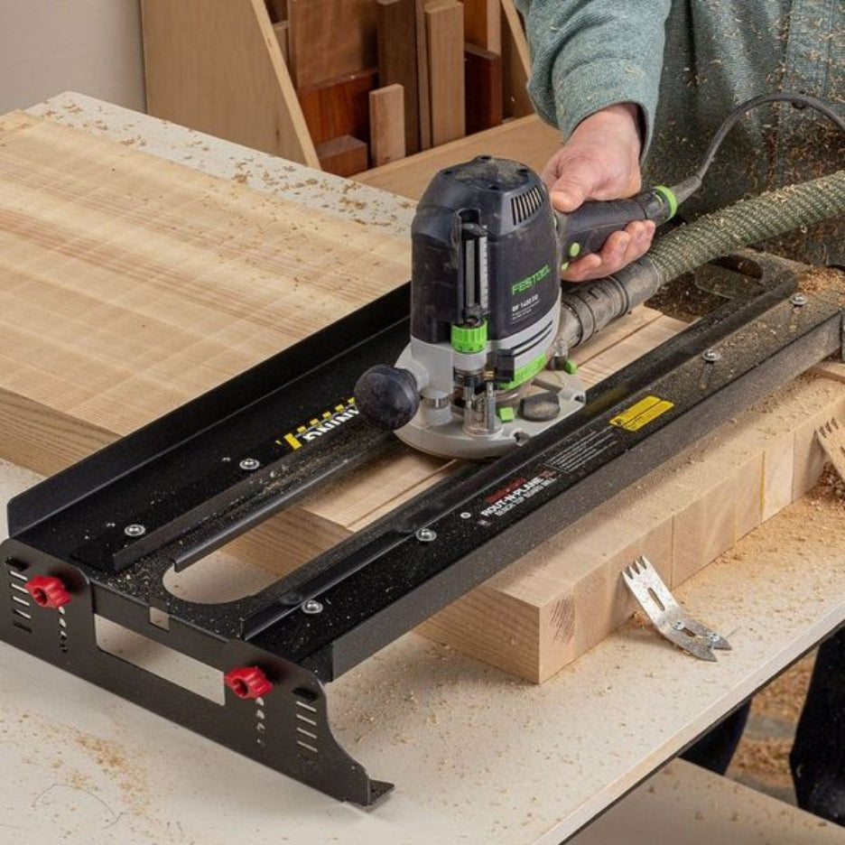 Rout-N-Plane XL is perfect for machining workbench tops up to 24” with (with most routers).