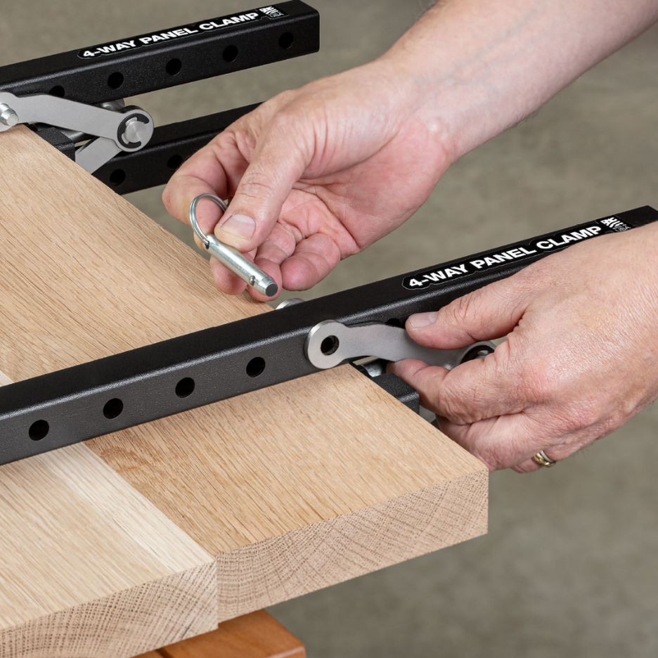 03: Quick release pins on moveable end make quick work of adjusting ClampZILLA™ to your panel dimensions.