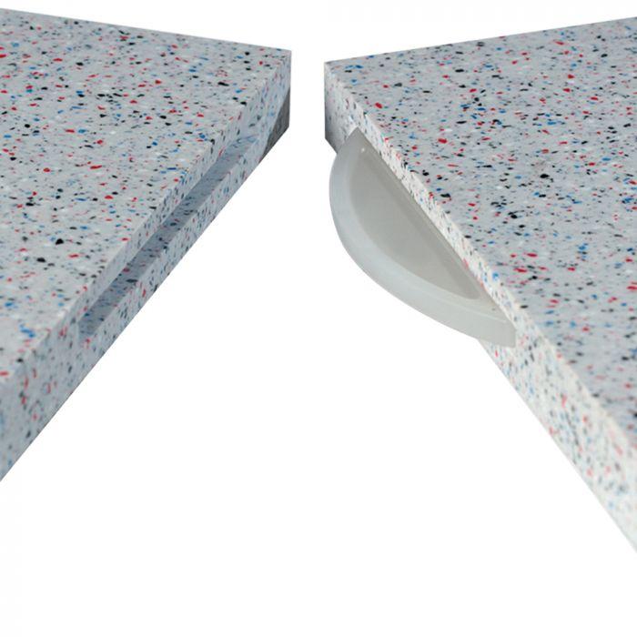 A solid surface butt joint with Lamello C-20 plastic biscuit for alignment