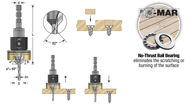 Amana Carbide Countersink with Depth Stop 3/16 Inch Drill 1/2 Inch x 82 Degree 55338