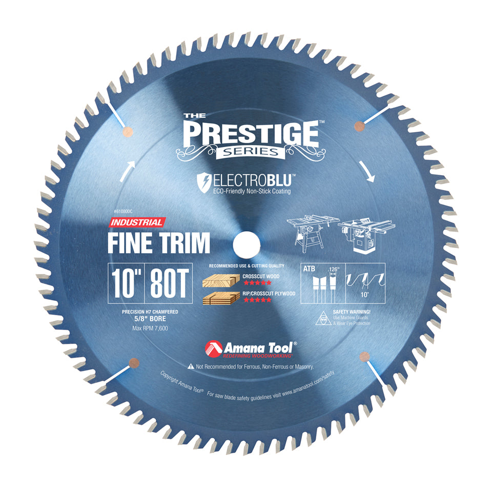 Amana Crosscut Circular Saw Blade 10 Inch x 80T ATB with 5/8 Inch Bore 610800C