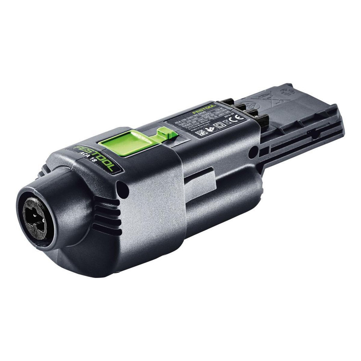 AC adapter that fits into Festool cordless sanders has a Plug-It socket to connect to an electrical outlet with cord.
