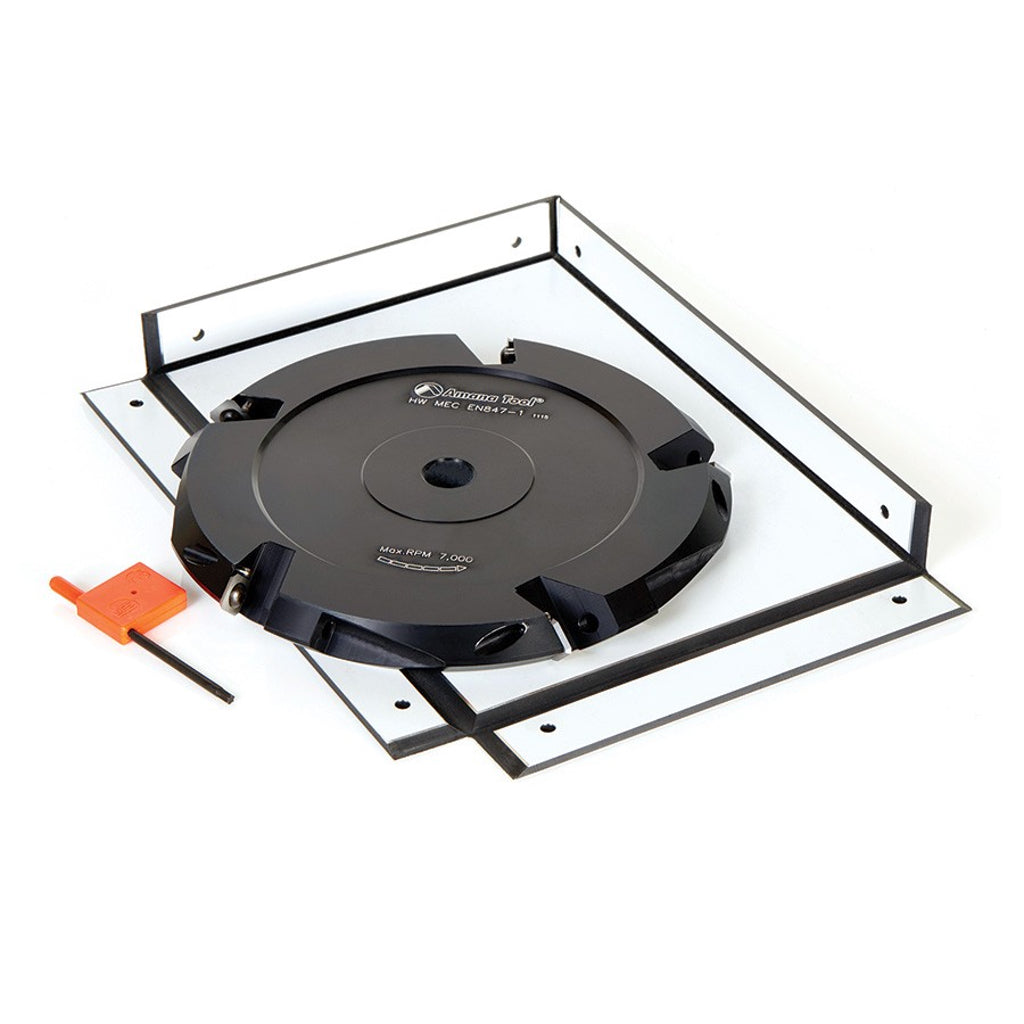 Amana Tool V-scoring blade with an example of a box made with the cutter. Tool with plastic handle for changing cutters.