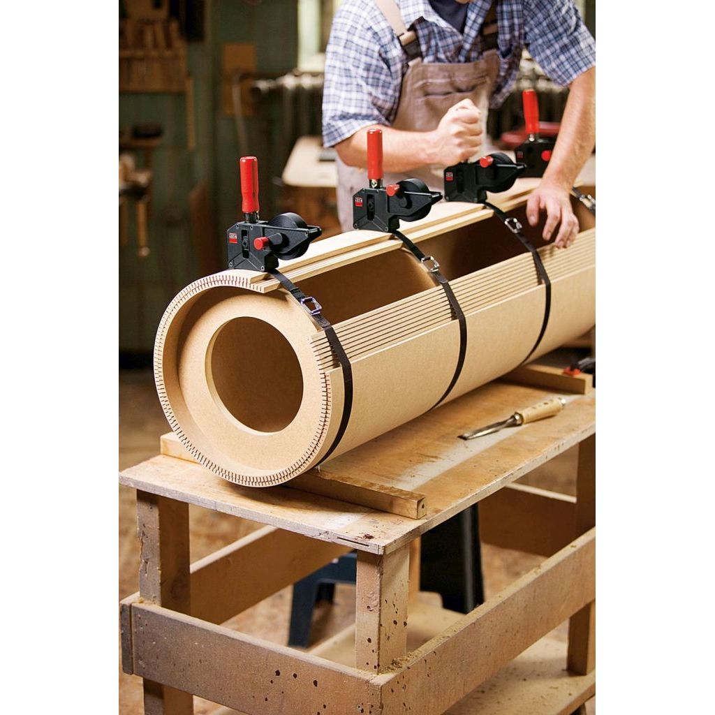 Bessey 23-Foot Strap Clamps assisting with glue-up of round column