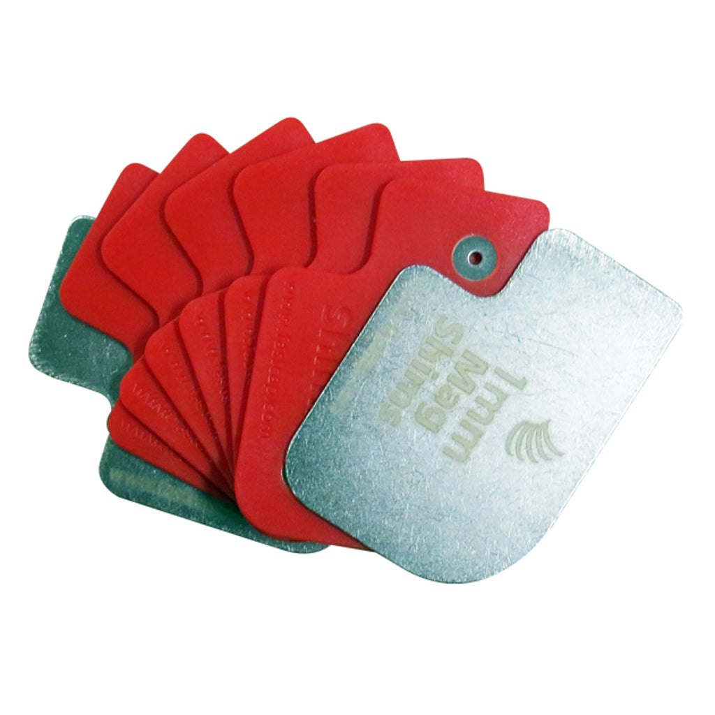 Standard and Metric Mag Shim Sets includes 6 plastic magnetic shims 1/8" or 2mm and 2 steel spacers 1/16" or 1mm thick.