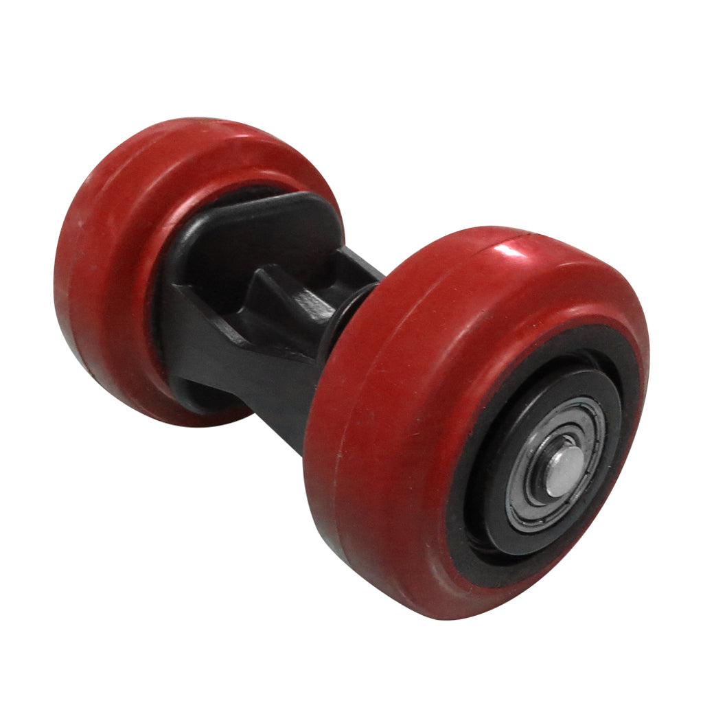 Perspective view of Fastcap's Speed Skate showing large polyurethane wheels and ball bearings.