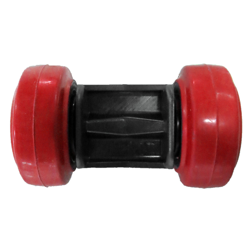 Top view of Fastcap's Speed Skate showing polyurethane wheels and V-cradle.