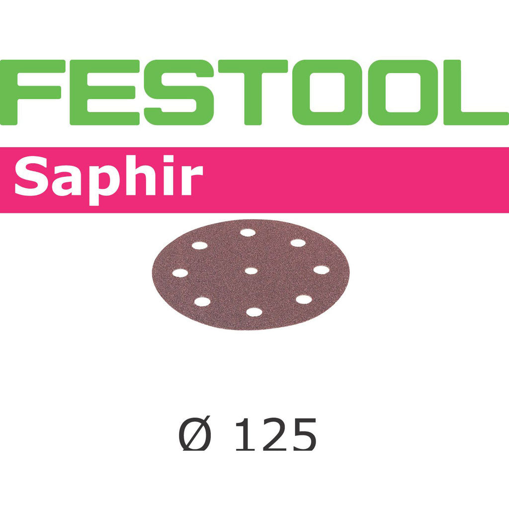 Festool Saphir 125mm disc with coarse aluminum oxide grit on a heavy duty cloth backing for the toughest sanding tasks.