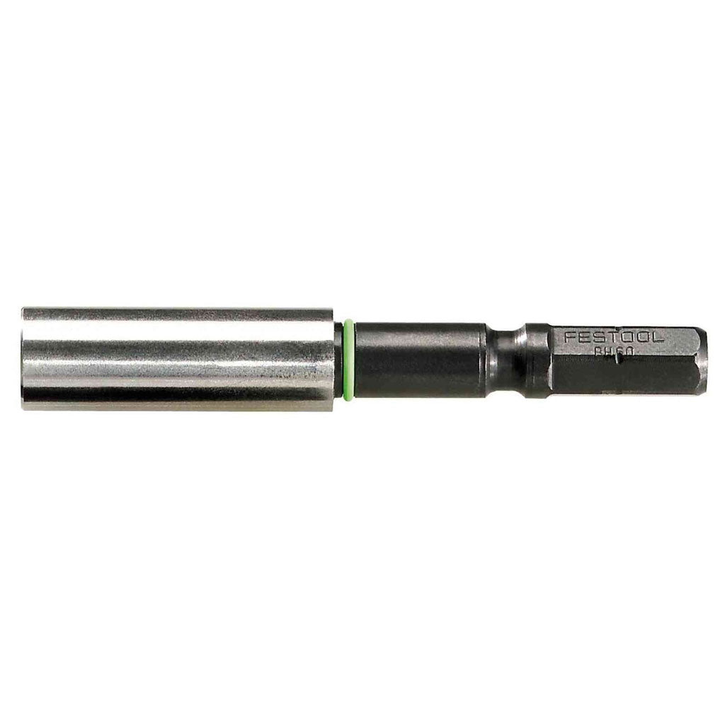 This 60mm impact-rated magnetic bit holder allows 1/4" hex shank bit to be used with a CENTROTEC chuck or 3-jaw chuck.
