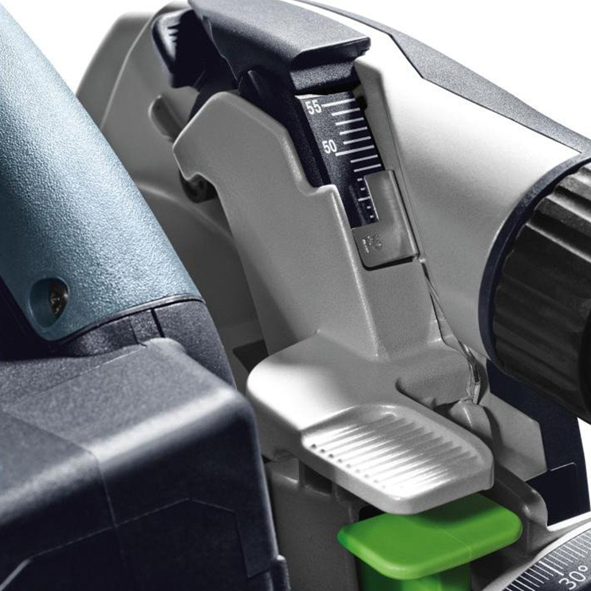 Festool's HKC 55 EBI-F-Set-FSK250 Carpentry Track Saw has a quick depth adjustment that auto locks for rapid adjustments.