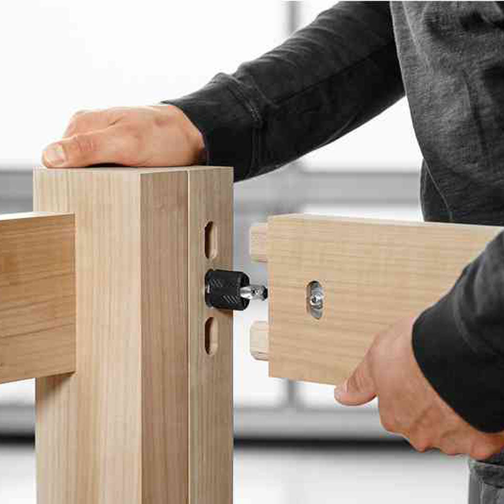 The DF 700 corner connectors are ideal for leg to apron table joints because they are very strong and pull the joint tight.