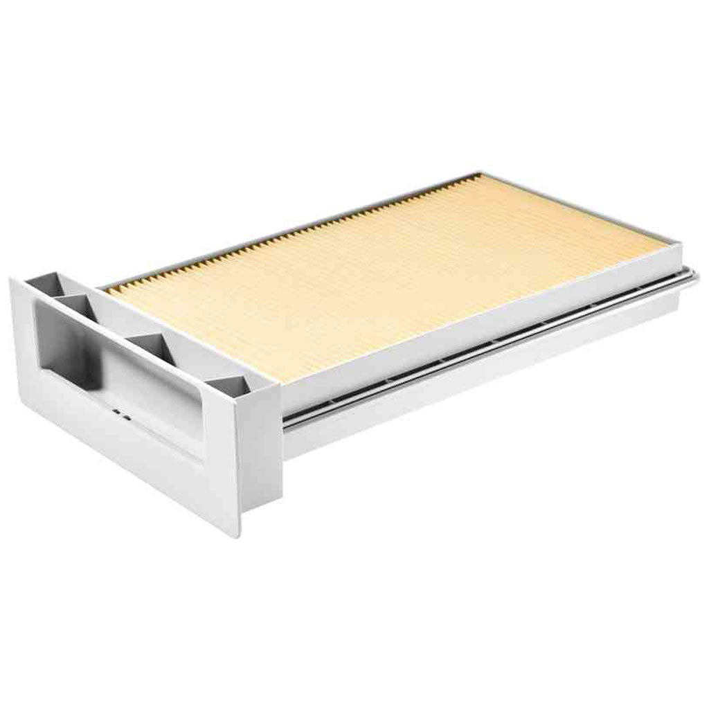 The HEPA filter includes a plastic frame, so changing the filter can be done in seconds without opening the dust extractor.