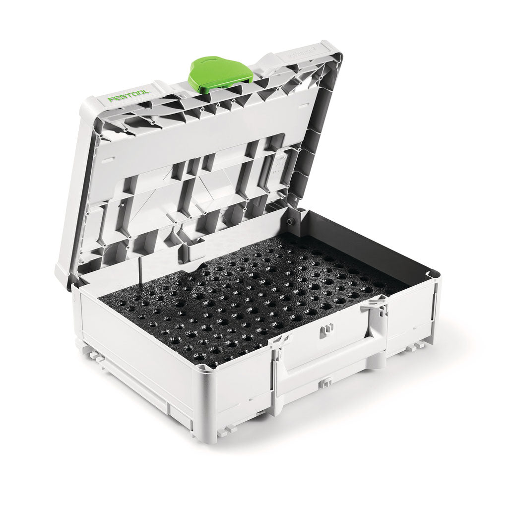 SYS3 M 137 Systainer with foam insert stores router bits safely and securely to prevent damage to fragile carbide edges.