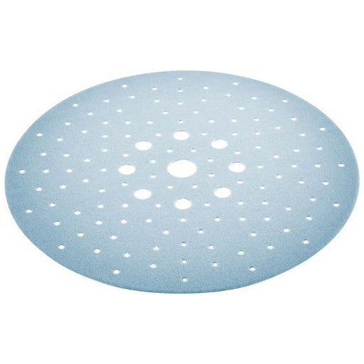 A 225mm (8.9") disc of Festool's Granat abrasive with new 128-hole pattern for better dust extraction and suction.