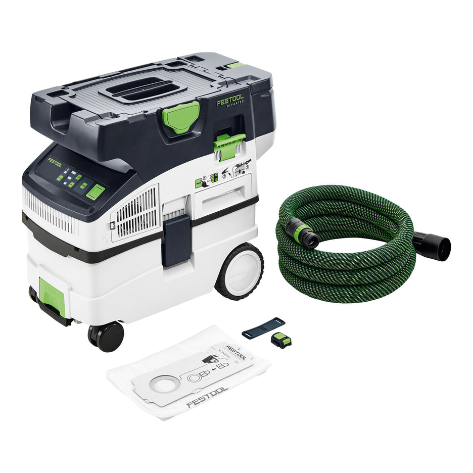 Festool CTC MIDI I Dust Extractor Plus includes Selfclean bag, Bluetooth remote control, hose.