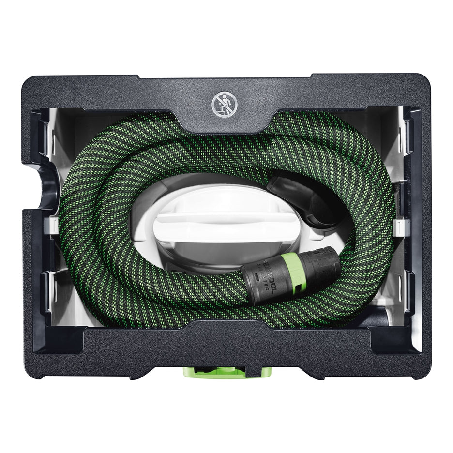 Top of CTC SYS showing suction hose and carry handle.