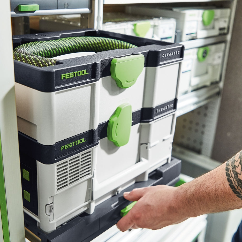 CTC SYS Dust Extractor has the same footprint as other Systainers, so stores easily with other tools and accessories.