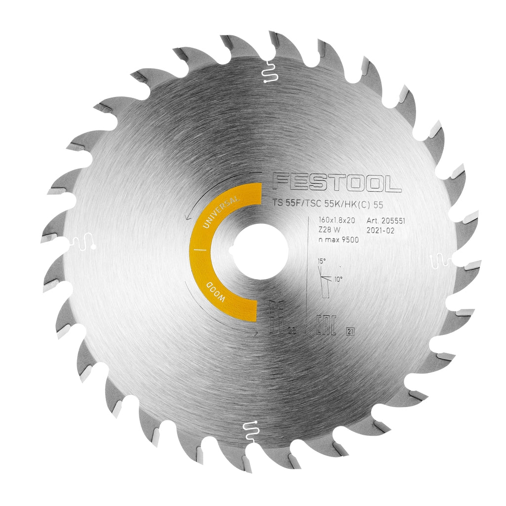 The carbide tipped Universal blade has 28-tooth and medium gullets so is capable of a wide variety of cuts in wood materials.