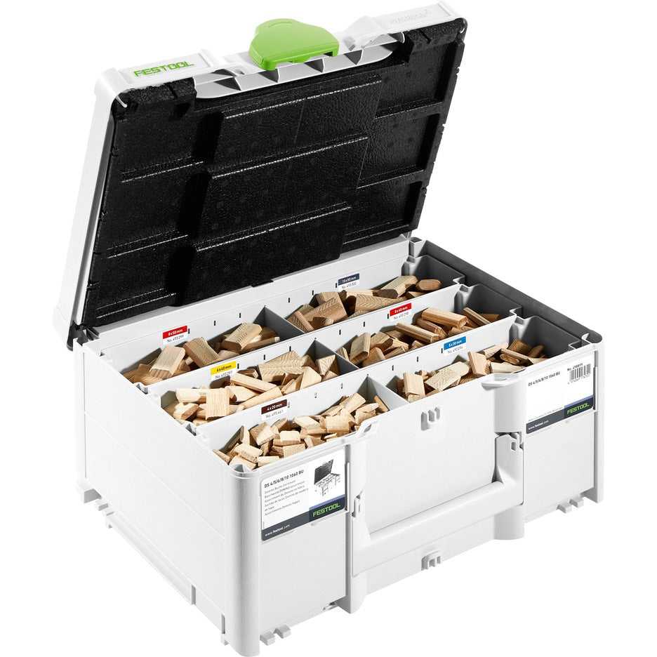 Festool Domino tenon assortment in Systainer storage box.