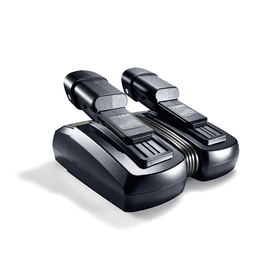 Festool Duo Rapid Charger can charge two Festool batteries simultaneously, including ERGO batteries.