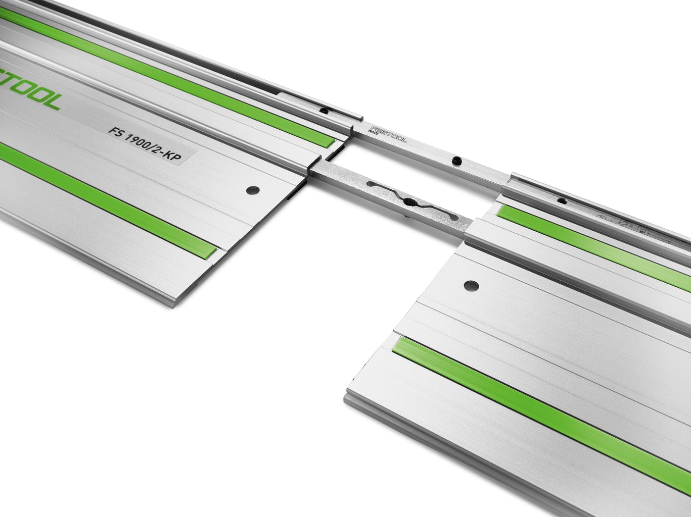 Festool Guide Rail Connectors - one for alignment and one for stabilizing - permit quick and easy joining of tracks.