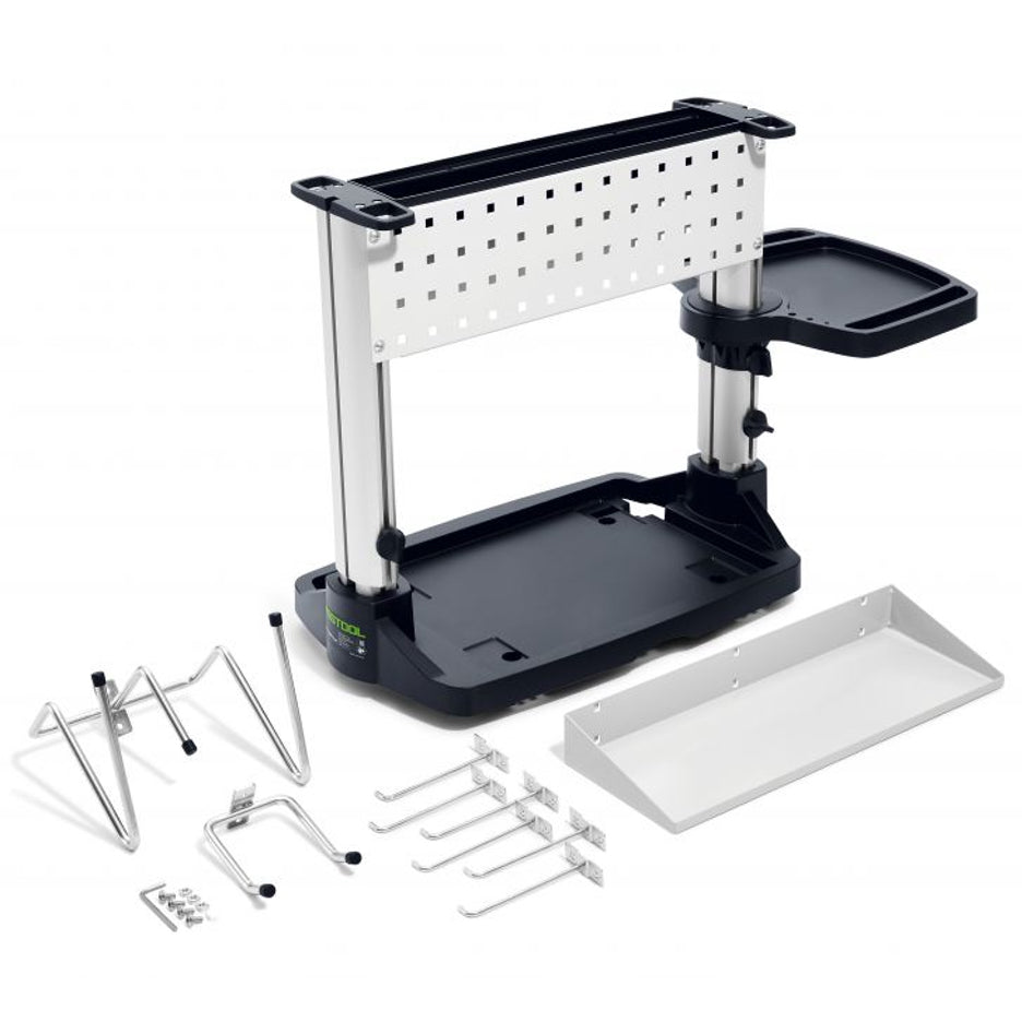 Festool Workcenter Organizer T-Loc with accessory hooks and trays.