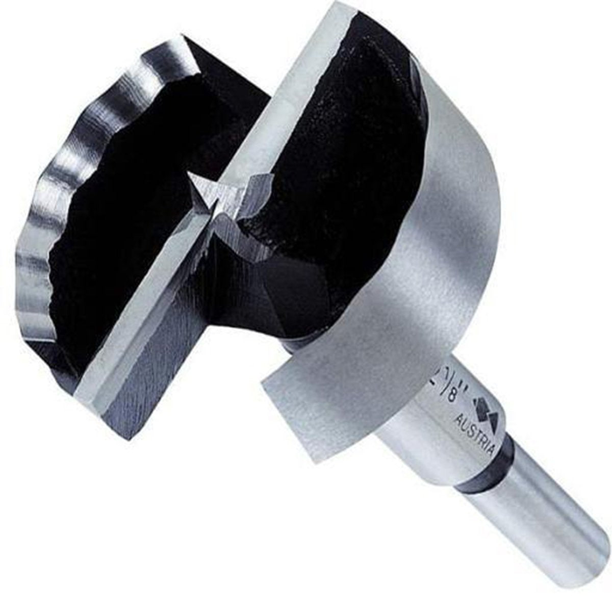 Close-up view of the cutting end of a 2-1/8" Fisch Wave Cutter, showing the wavy rim, straight chippers, and centre point.