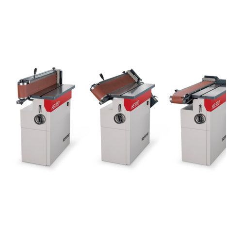 Hammer HS 950 Oscillating Belt Sander sanding unit tilts from vertical to horizontal.