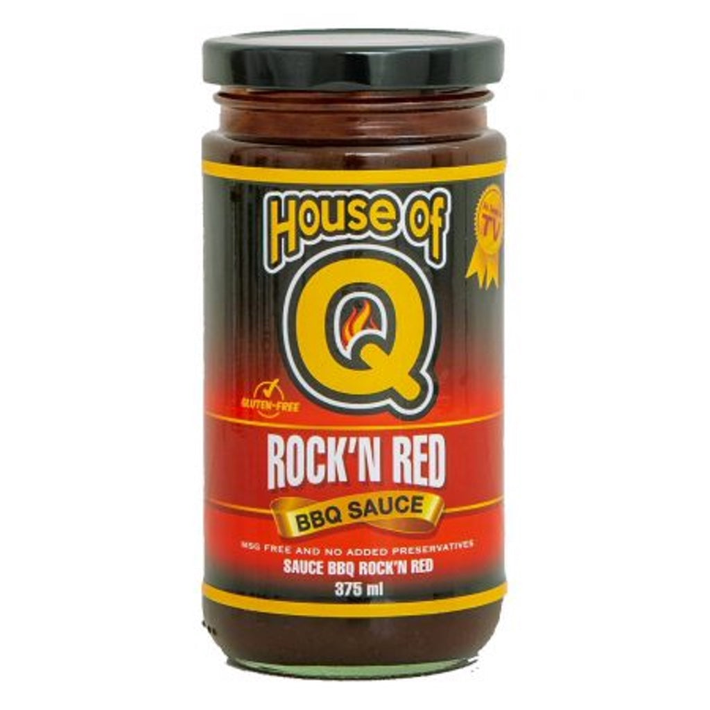 Glass 375ml jar of House of Q Rock’n Red Barbecue Sauce.