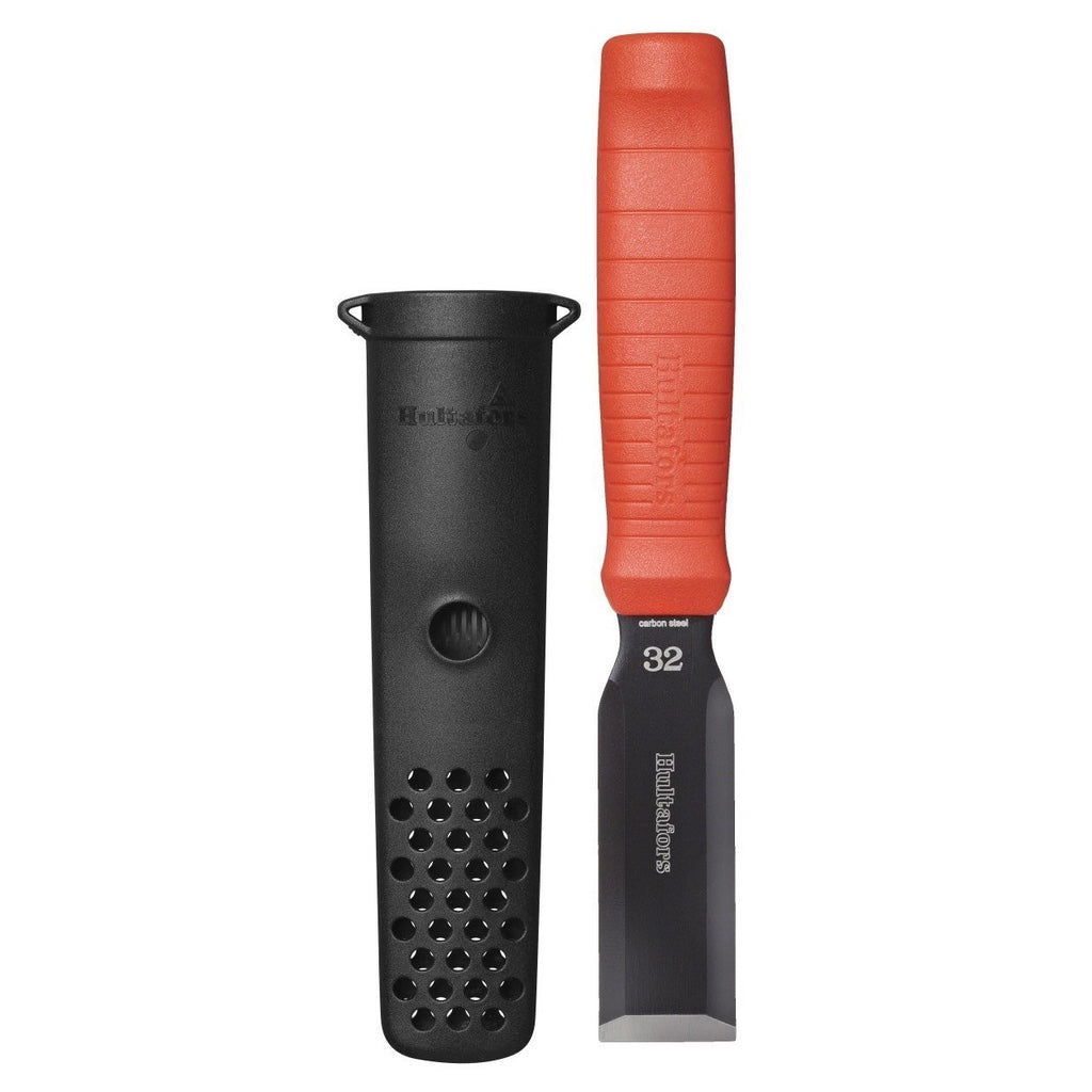 Hultafors 32mm EDC chisel has a Japanese carbon steel blade with EPD rust protection. Features an oval handle & holster.