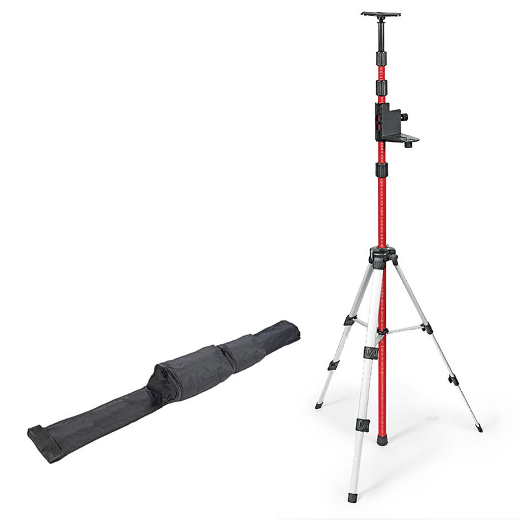 The Kapro telescoping pole with tripod extends up to 3.2 metres (10.5 feet) to hold large lasers. Includes carry bag.