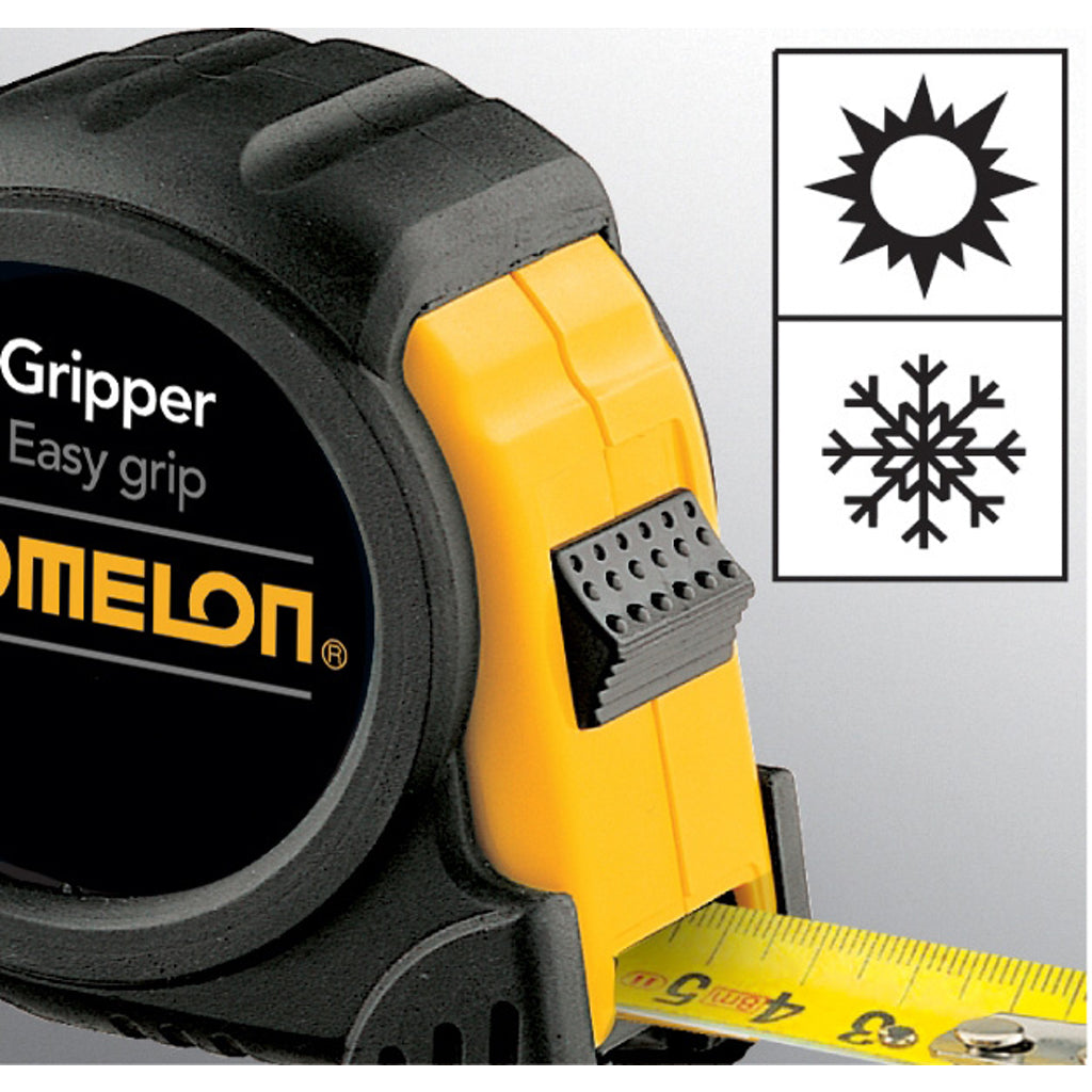 The Komelon Gripper Easy Grip tape measure is resistant to the natural elements.
