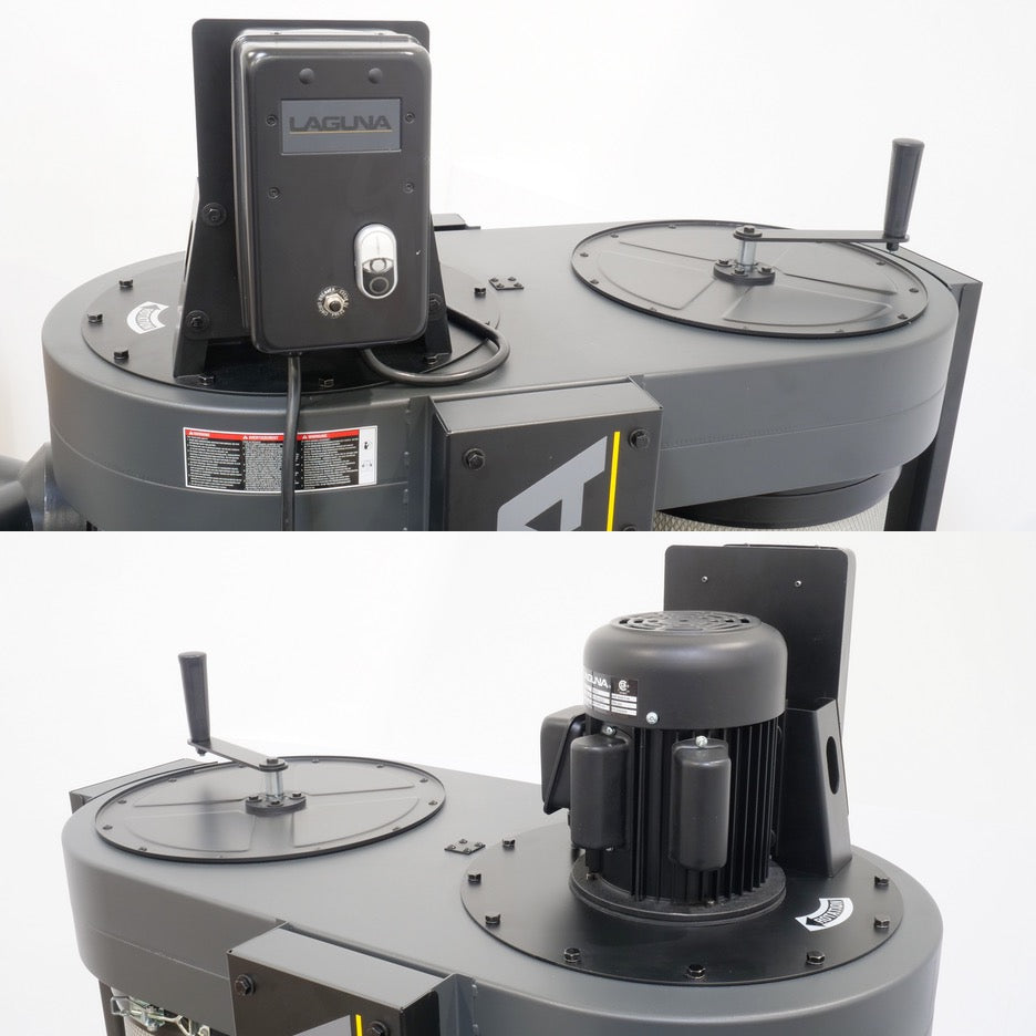 Laguna Cyclone Dust Collector 1.5 HP with 1 Micron Filter C|Flux MDCCF15110 Motor mount and top