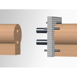 Lamello Rasto Duo jig Kit allows simple mirror-image drilling of holes in nearly any shape of material using locating pins.