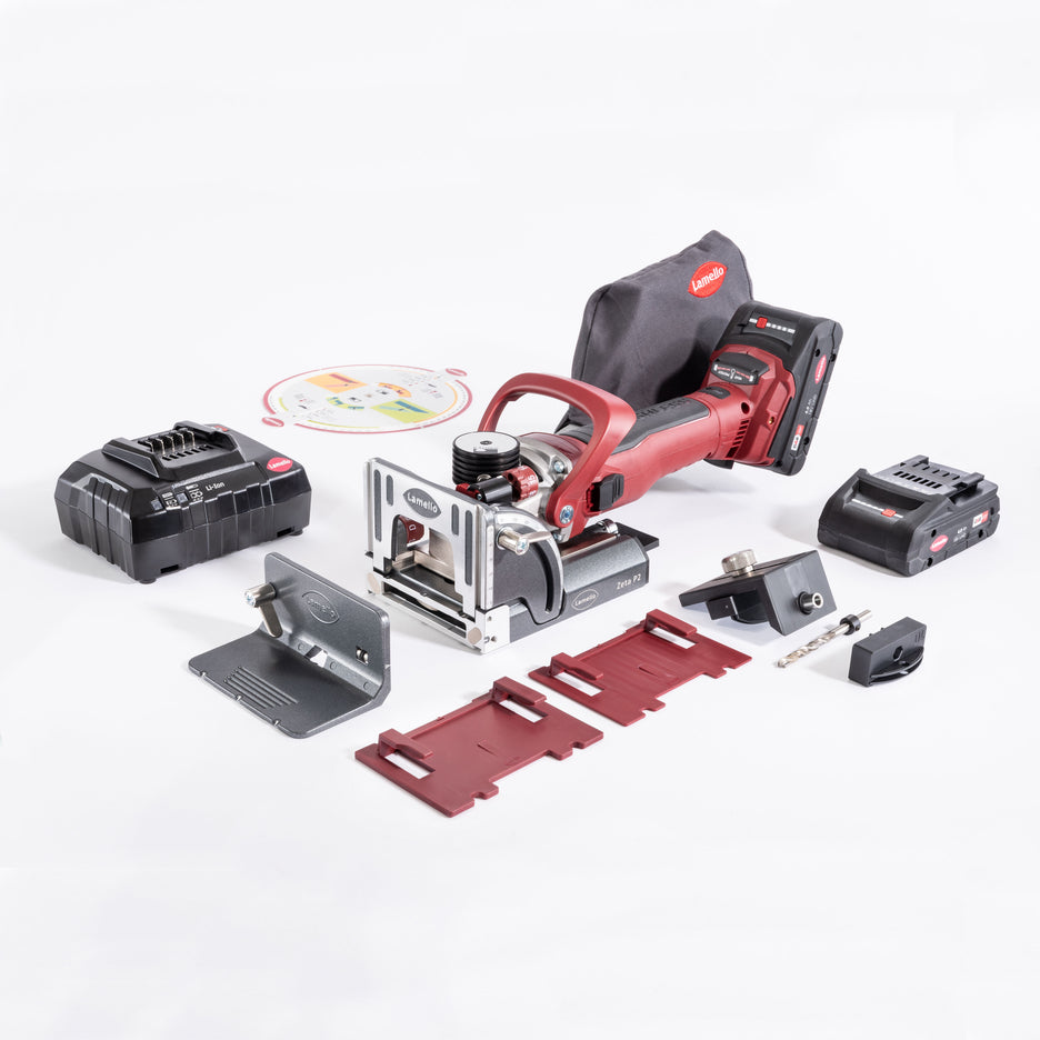 Lamello Zeta P2 Cordless Biscuit Joiner with Diamond Blade Set contents