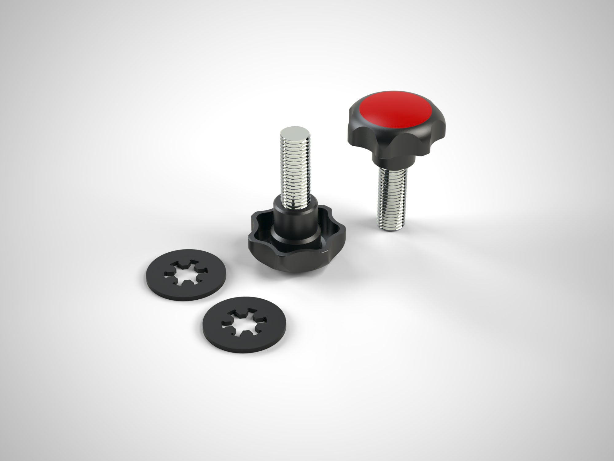 M8 Star Grip Knobs with Delrin washers for clamping dogs to MFT type table.
