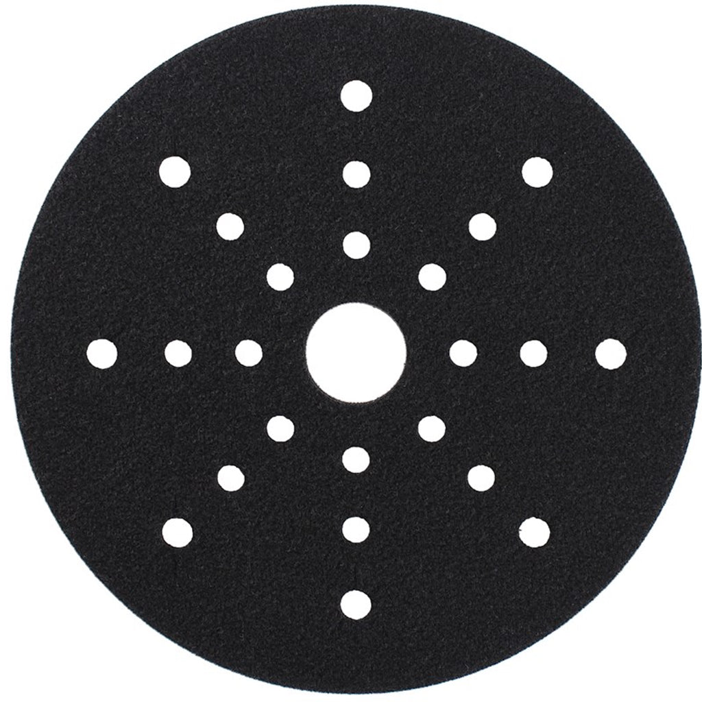 The hook and loop interface pad is 3 millimetres thick, 9 inches diameter, and has a 25-hole pattern.